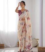 Chiffon digital print scallped border mirror work saree