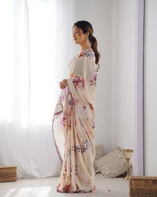 Chiffon digital print scallped border mirror work saree 3