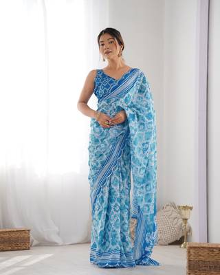 Chiffon digital print scallped border mirror work saree 1
