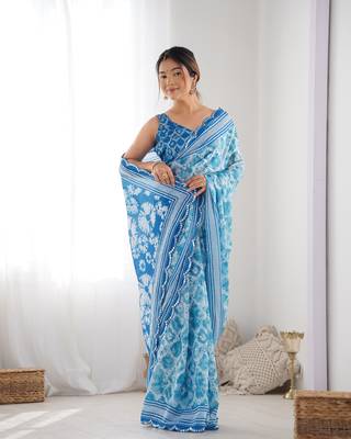 Chiffon digital print scallped border mirror work saree 3