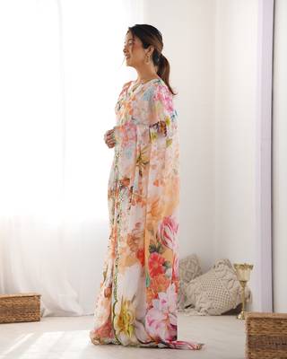 Chiffon digital print scallped border mirror work saree 2