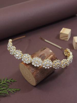 traditional rajasthani floral design kundan & pearl sheeshphool/mathapatti/hairband  1