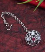 navratri ethnic silver oxidised mirror work borla/maang tikka for women 