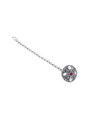 navratri ethnic silver oxidised mirror work borla/maang tikka for women  2