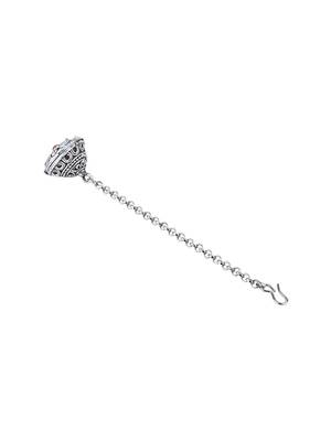 navratri ethnic silver oxidised mirror work borla/maang tikka for women  3