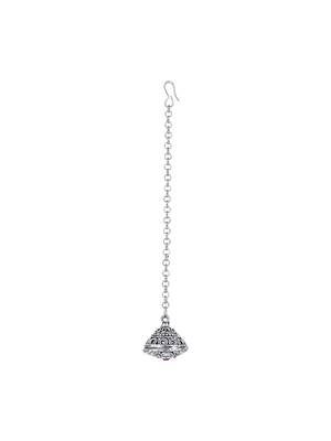 navratri ethnic silver oxidised mirror work borla/maang tikka for women  4