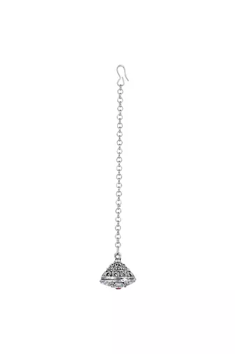 navratri ethnic silver oxidised mirror work borla/maang tikka for women 