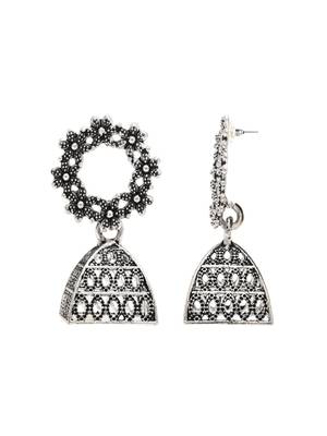 silver oxidised 4 different design afghani jhumka earrings combo for women  3