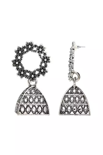 silver oxidised 4 different design afghani jhumka earrings combo for women 