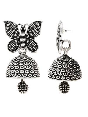 silver oxidised 4 different design afghani jhumka earrings combo for women  4