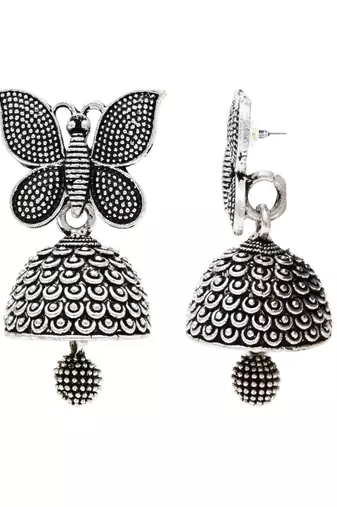 silver oxidised 4 different design afghani jhumka earrings combo for women 
