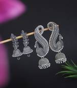 Jewels traditional stylish fancy silver oxidised afghani jhumka earrings combo for women 
