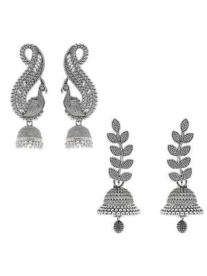 Jewels traditional stylish fancy silver oxidised afghani jhumka earrings combo for women  2