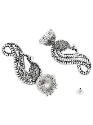 Jewels traditional stylish fancy silver oxidised afghani jhumka earrings combo for women  4