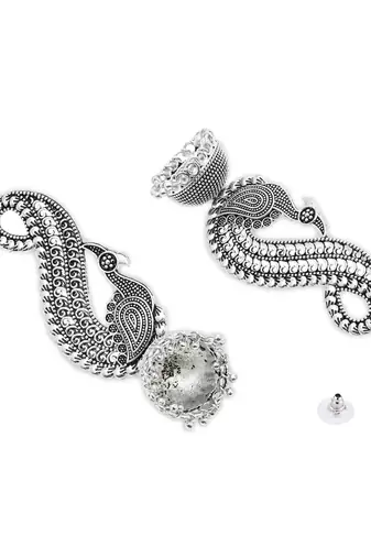 Jewels traditional stylish fancy silver oxidised afghani jhumka earrings combo for women 