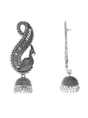 Jewels traditional stylish fancy silver oxidised afghani jhumka earrings combo for women  5