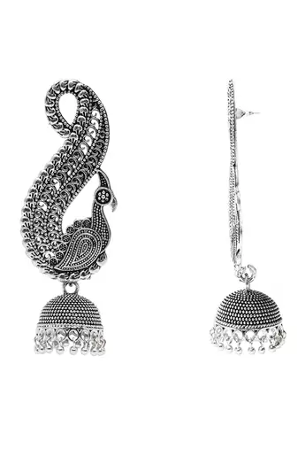 Jewels traditional stylish fancy silver oxidised afghani jhumka earrings combo for women 