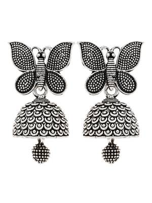 traditional stylish fancy silver oxidised afghani jhumka combo earrings  2
