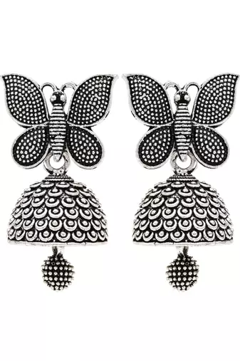 traditional stylish fancy silver oxidised afghani jhumka combo earrings 