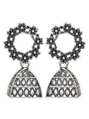 traditional stylish fancy silver oxidised afghani jhumka combo earrings  3