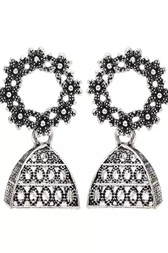 traditional stylish fancy silver oxidised afghani jhumka combo earrings 