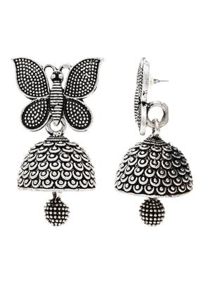 traditional stylish fancy silver oxidised afghani jhumka combo earrings  4