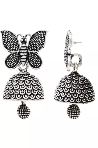 traditional stylish fancy silver oxidised afghani jhumka combo earrings 