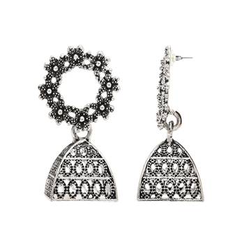 traditional stylish fancy silver oxidised afghani jhumka combo earrings  5