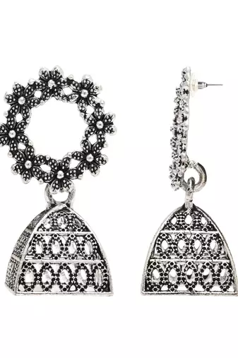 traditional stylish fancy silver oxidised afghani jhumka combo earrings 