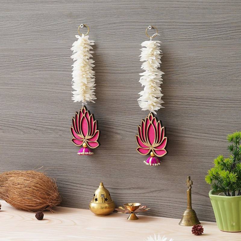 Yellow Lotus with White Gajra Flower Wall Hanging |Lotus Back Drop Hanging