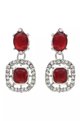 silver plated stylish design crystal diamond necklace & earrings jewellery set 