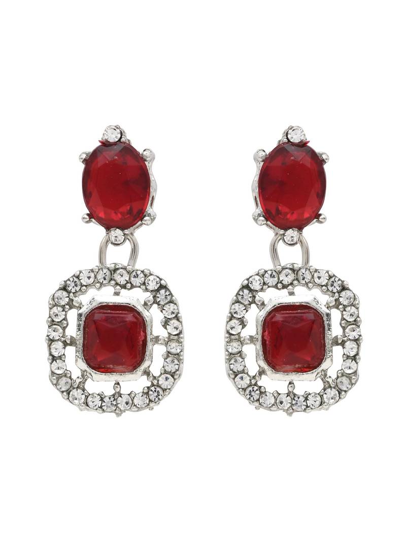 silver plated stylish design crystal diamond necklace & earrings jewellery set 