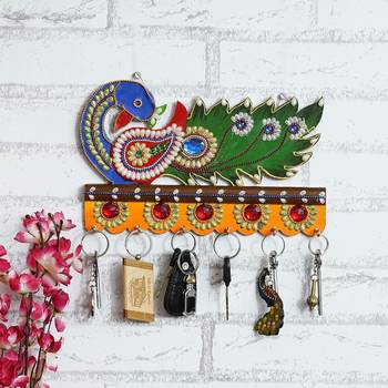 Beautiful Peacock Wooden Key Holder for Home and Office Decor 1