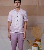 Pink hand embroidered linen shirt - botonical breeze
