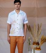 White hand embroidered linen shirt -  canvas of colors 2.0
