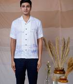 White hand embroidered linen shirt - coastal charm
