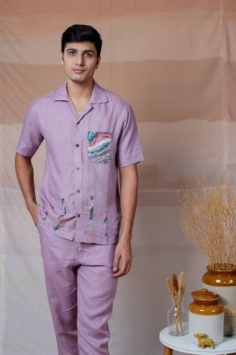 Lilac hand embroidered linen shirt - lilac ascent