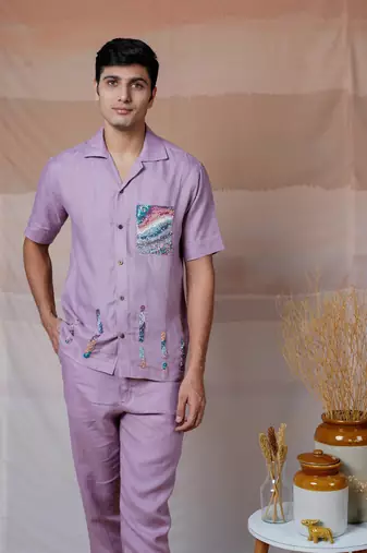 Lilac hand embroidered linen shirt - lilac ascent