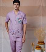 Lilac hand embroidered linen shirt - lilac ascent