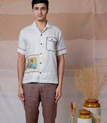 Beige hand embroidered linen shirt - metro moments