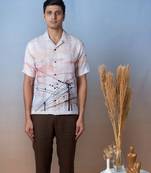 Printed linen hand embroidered shirt - evening chorus
