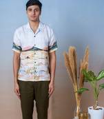 Printed linen hand embroidered shirt - nature's pallete