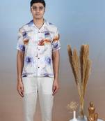 Printed linen hand embroidered shirt - nebula nights