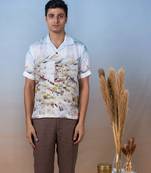Printed linen hand embroidered shirt - rooster meadow