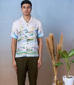 Printed linen hand embroidered shirt - grazing sheep