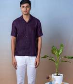 Purple hand embroidered linen shirt - purple haze