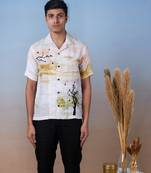 Printed linen hand embroidered shirt - wispering branches