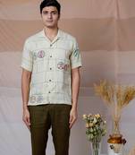 Beige hand embroidered linen shirt - cultural tales