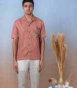 Rose gold hand embroidered linen shirt - terracotta bloom