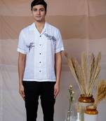 White hand embroidered linen shirt - flying wings